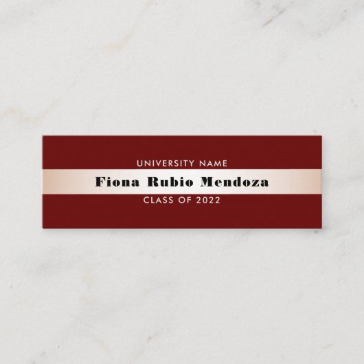 Chic Burgundy Roos Gold Afstuderen Naam Invoegen Mini Visitekaartje (Voorkant)