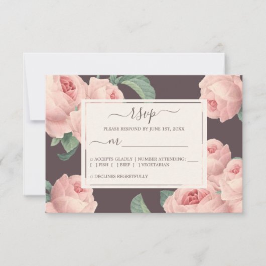 Chic Burgundy Roze Wedding RSVP Kaartje (Voorkant)