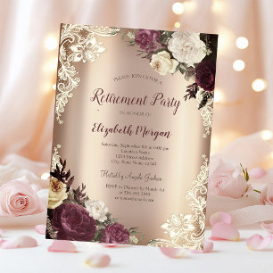 Chic Burgundy Rozen, Lace Retirement Kaart