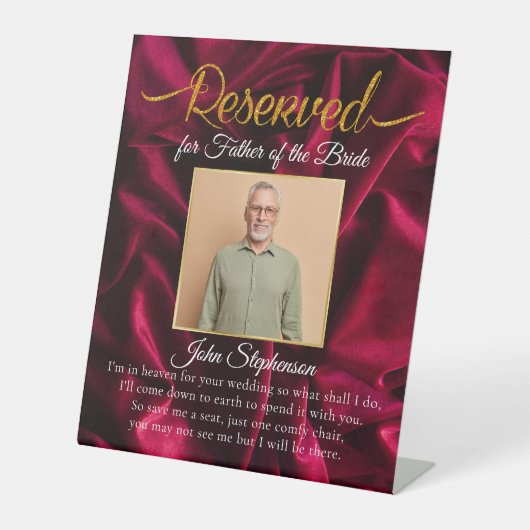 Chic Burgundy Save a Seat Photo Weddenorial Reclamebord Met Voetstuk (Voorkant)