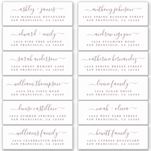 Chic Burgundy Script Wedding Guest Adresetiketten Sticker (Voorkant)