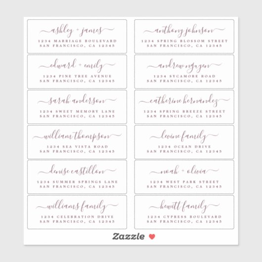 Chic Burgundy Script Wedding Guest Adresetiketten Sticker (Vel)