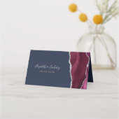 Chic Burgundy Silver Agate Navy Blue Wedding Table Plaatskaartje (Achterkant)
