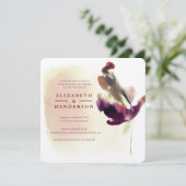 Chic Burgundy Waterverf Bird on Flower Wedding Kaart (Staand voorkant)