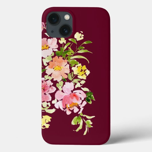 Chic burgundy waterverf bloemen stijlvol Case-Mate iPhone case (Achterkant)
