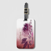 Chic Burgundy Waterverf Floral Monogram Bagagelabel (Voorkant (verticaal))