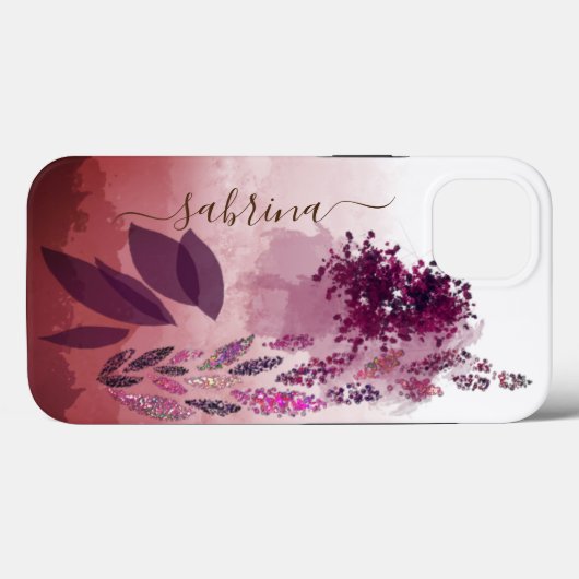 Chic Burgundy Waterverf Floral Monogram Case-Mate iPhone Case (Achterkant (horizontaal))