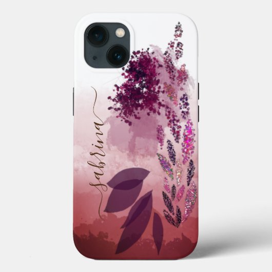 Chic Burgundy Waterverf Floral Monogram Case-Mate iPhone Case (Achterkant)