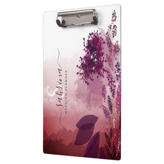 Chic Burgundy Waterverf Floral Monogram Handtekeni Klembord (Links)