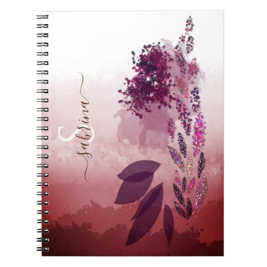 Chic Burgundy Waterverf Floral Monogram Notitieboek (Voorkant)