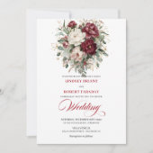 Chic Burgundy White Eucalyptus Wedding Invitation Kaart (Voorkant)