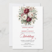 Chic Burgundy White Floral Eucalyptus Gold Wedding Kaart (Voorkant)
