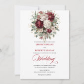 Chic Burgundy White Floral Garden Wedding Invite Kaart (Voorkant)