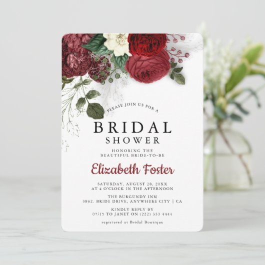 Chic Burgundy & White Floral Vrijgezellenfeest Kaart (Staand voorkant)