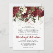 Chic Burgundy & White Floral Wedding Kaart (Voorkant)