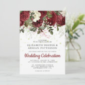 Chic Burgundy & White Floral Wedding Kaart (Staand voorkant)