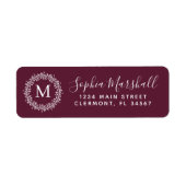 Chic Burgundy White Monogram Return Label (Voorkant)