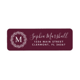 Chic Burgundy White Monogram Return Label