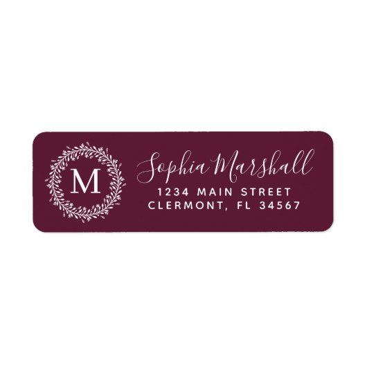 Chic Burgundy White Monogram Return Label (Voorkant)