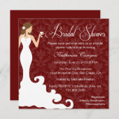 Chic Burgundy Wine Damask Bridal Shower Invitation Kaart (Voorkant / Achterkant)