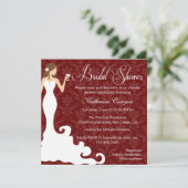 Chic Burgundy Wine Damask Bridal Shower Invitation Kaart (Staand voorkant)