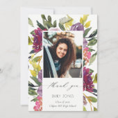 Chic Burgundy Yellow Pink Floral Foto Afstuderen Bedankkaart (Voorkant)