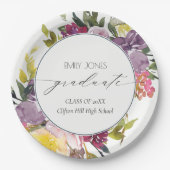 Chic Burgundy Yellow Pink Floral Foto Afstuderen Papieren Bordje (Voorkant)