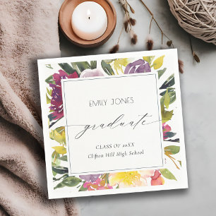 Chic Burgundy Yellow Pink Floral Foto Afstuderen Servet