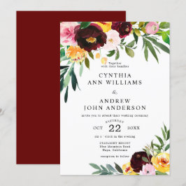 Chic Burgundy Yellow Waterverf Floral Wedding Kaart