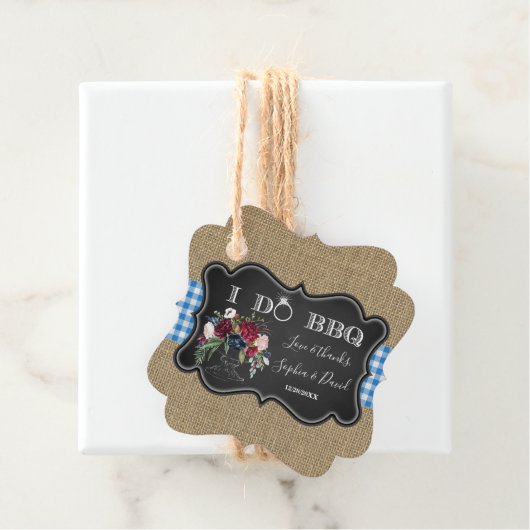 Chic Burlap Gingham en Chalk I DO BBQ Bedankjes Labels (In situ)