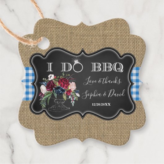 Chic Burlap Gingham en Chalk I DO BBQ Bedankjes Labels (Voorkant)