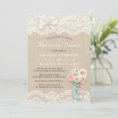 Chic Burlap Lace Floral Mason Jar Rehearsal Dinner Kaart (Staand voorkant)