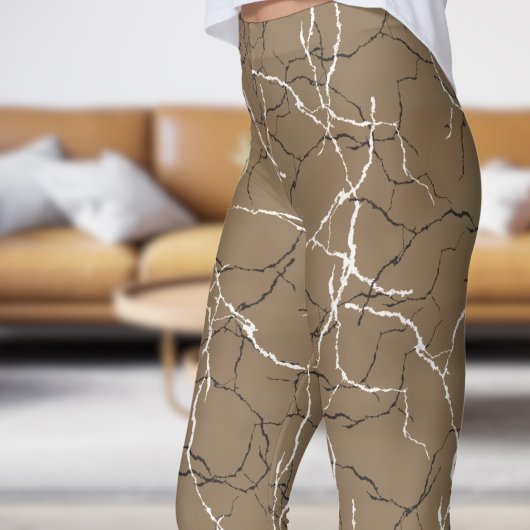 Chic Burlywood en zwart wit breukpatroon Leggings