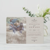 Chic Burnt Ombre Waterverf Bloemen Foto Bruiloft Kaart (Staand voorkant)