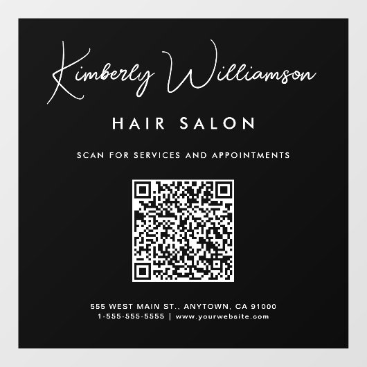 Chic Business Name Signature Script QR Code Black Raamsticker (Vel)