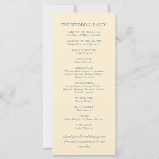 Chic Butter Yellow Classic Wedding Programma (Achterkant)