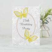 Chic Butterflies Damask 25th Birthday Double Sided Kaart (Staand voorkant)