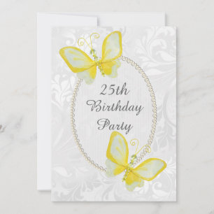Chic Butterflies Damask 25th Birthday Double Sided Kaart