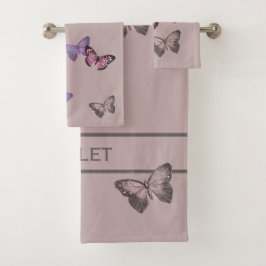 Chic Butterflies & Love is Script on Dusty Pink Bad Handdoek