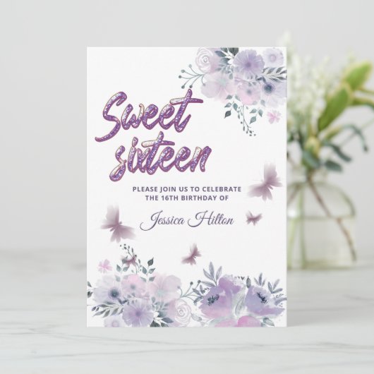 Chic Butterfly bloemtuin lila zoet zestien Kaart (Staand voorkant)