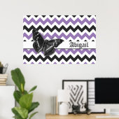 Chic  Butterfly Paars Gray Chevron Pattern Poster (Thuiskantoor)