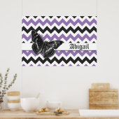Chic  Butterfly Paars Gray Chevron Pattern Poster (Keuken)