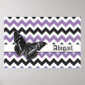 Chic  Butterfly Paars Gray Chevron Pattern Poster (Voorkant)