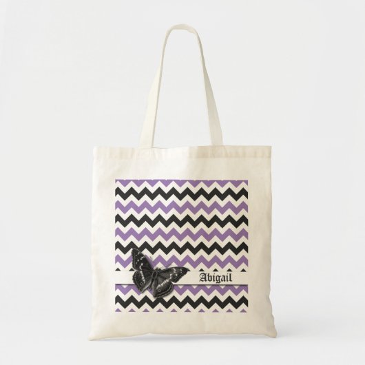 Chic Butterfly Paars Gray Chevron Pattern Tote Bag (Voorkant)