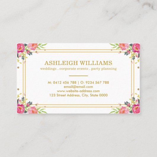 Chic Butterfly / roze Waterverf Floral Visitekaartje (Achterkant)