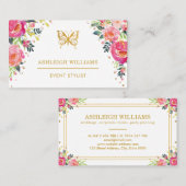 Chic Butterfly / roze Waterverf Floral Visitekaartje (Voorkant / Achterkant)