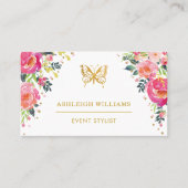 Chic Butterfly / roze Waterverf Floral Visitekaartje (Voorkant)