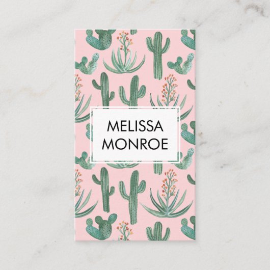 Chic Cacti & Succulents Dert Waterverf QR Code Visitekaartje (Voorkant)