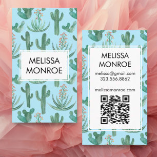 Chic Cacti & Succulents Dert Waterverf QR Code Visitekaartje