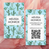 Chic Cacti & Succulents Dert Waterverf QR Code Visitekaartje
